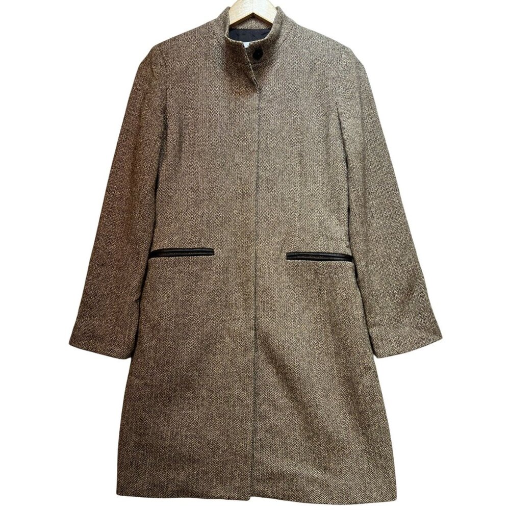 Jax Women's Casual Oversized Coat Size 4 Beige Brown Herringbone Pockets